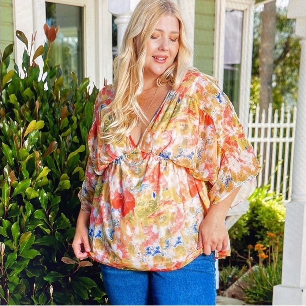 New floral print babydoll blouse size 2X🌸 boutique 🧡 OB